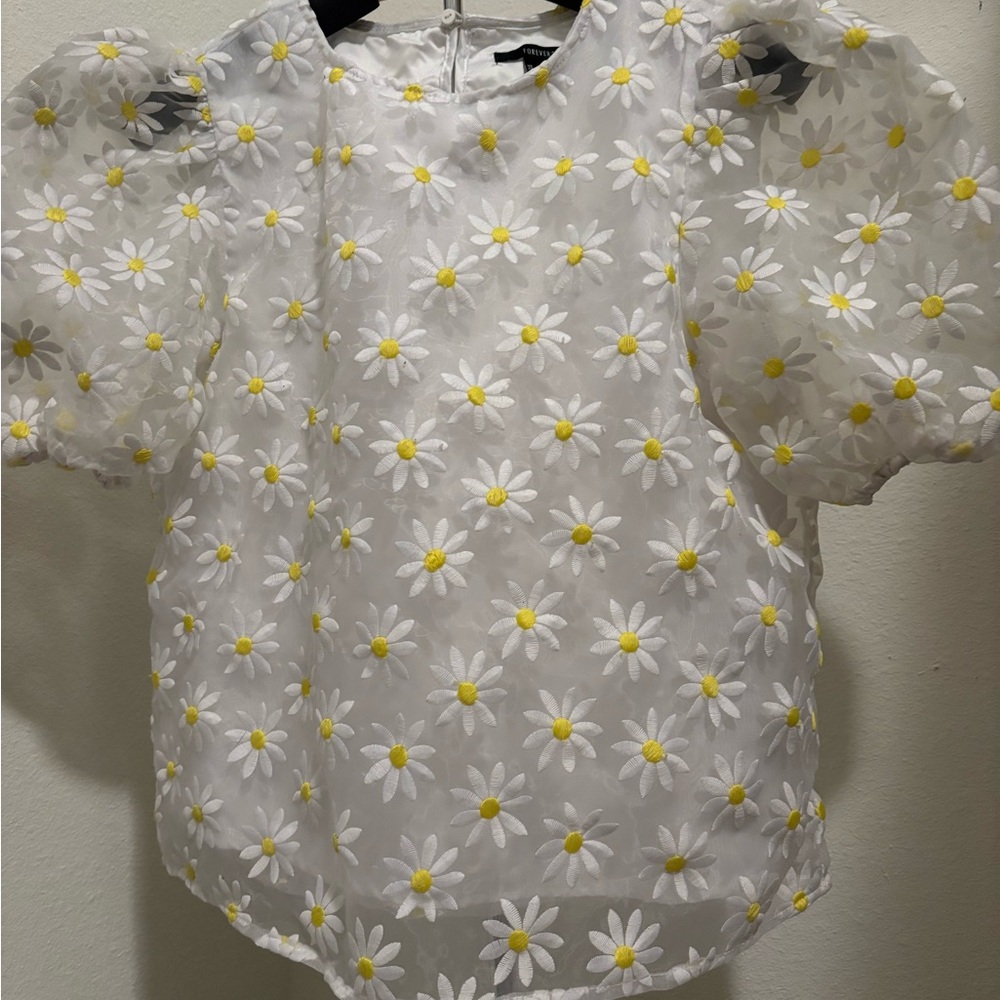 White Daisy Puff Sleeve Kids Top
